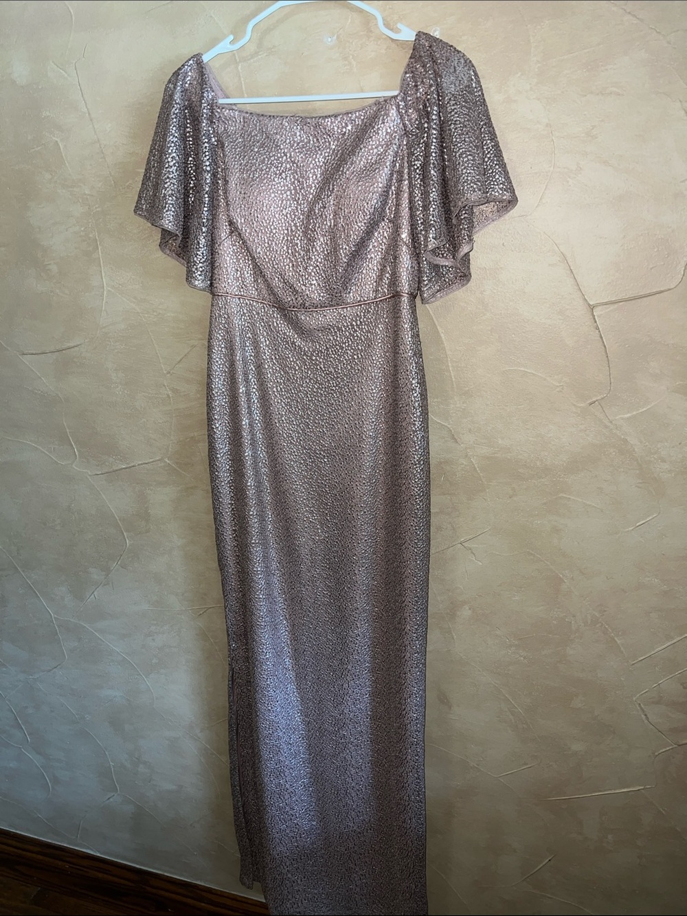Aidan Mattox Metallic Rose Maxi Dress with Flutter Sleeves
